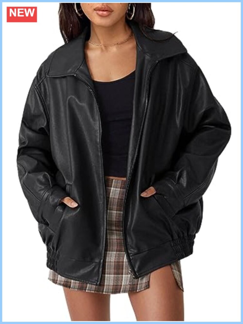 Women's Oversized Faux Leather Motorcycle Jacket